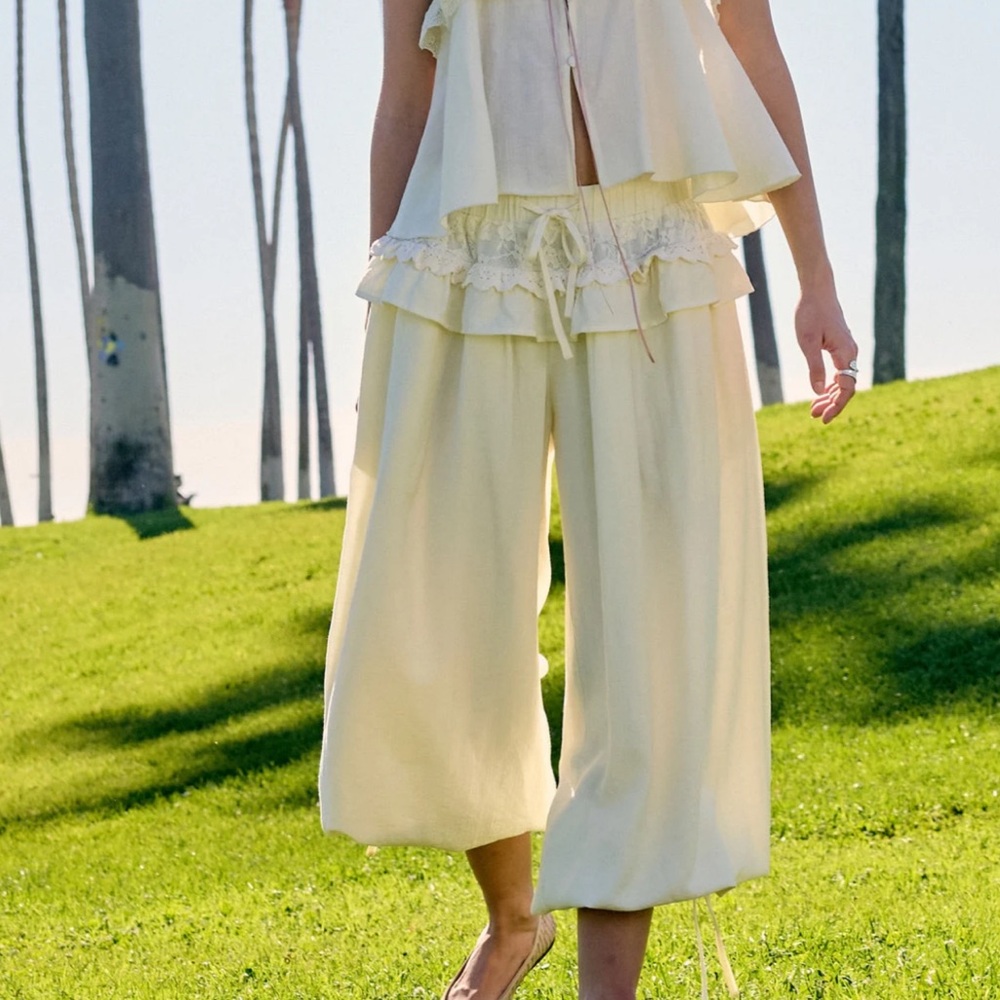 Cider Vintage Fairy Renaissance Lace Ruffle Bloomer Trousers Pants Cream